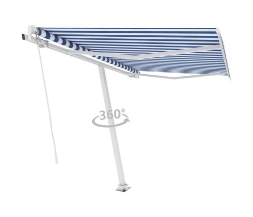 Toldo de pie retráctil manual azul y blanco 300x250 cm