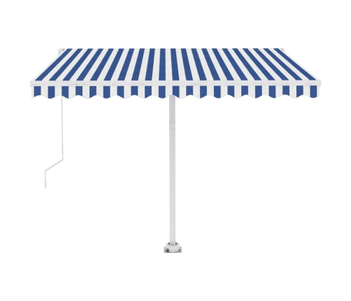 Toldo de pie retráctil manual azul y blanco 300x250 cm