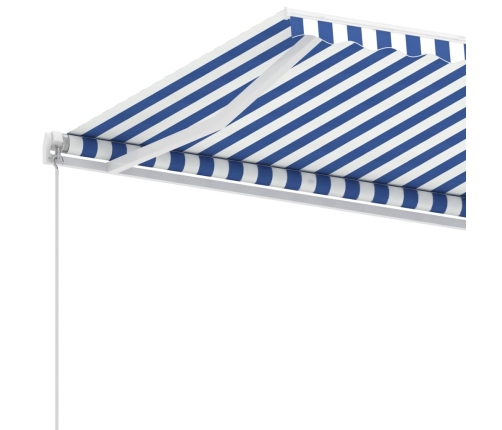 Toldo de pie retráctil manual azul y blanco 300x250 cm