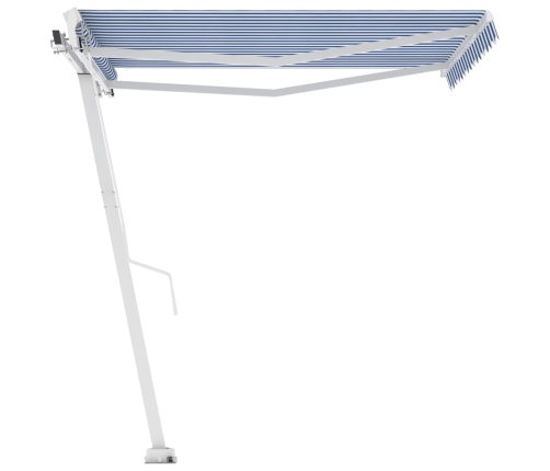 Toldo de pie retráctil manual azul y blanco 300x250 cm