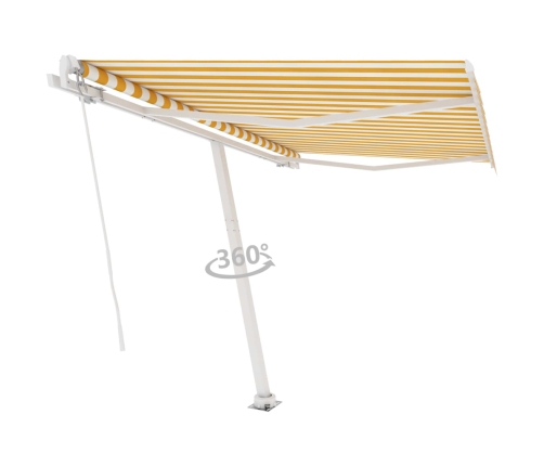 Toldo de pie retráctil manual amarillo y blanco 300x250 cm