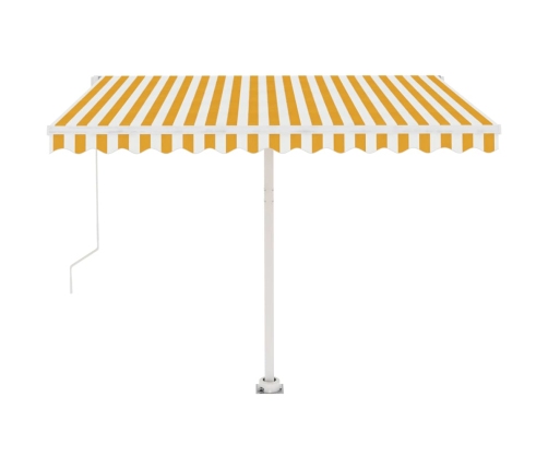 Toldo de pie retráctil manual amarillo y blanco 300x250 cm