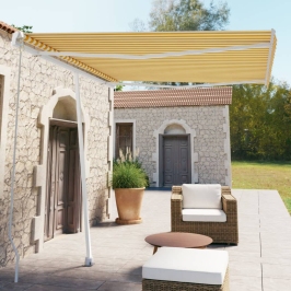 Toldo de pie retráctil manual amarillo y blanco 300x250 cm