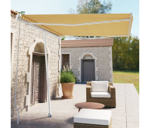 Toldo de pie retráctil manual amarillo y blanco 300x250 cm