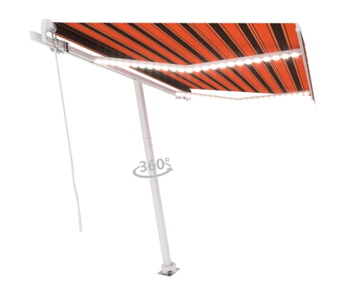Toldo manual retráctil con luz LED naranja y marrón 300x250 cm