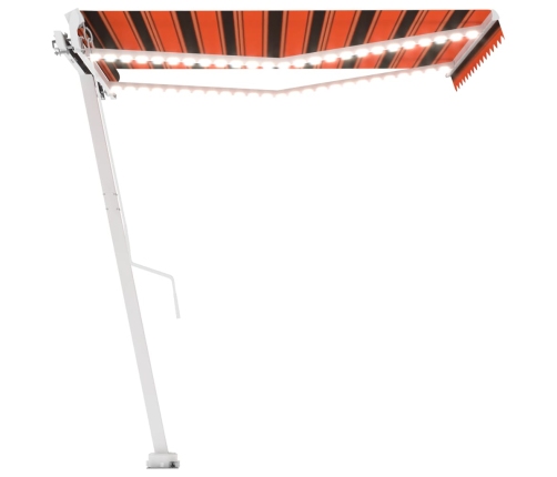 Toldo manual retráctil con luz LED naranja y marrón 300x250 cm
