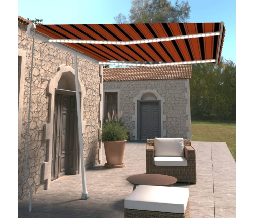 Toldo manual retráctil con luz LED naranja y marrón 300x250 cm