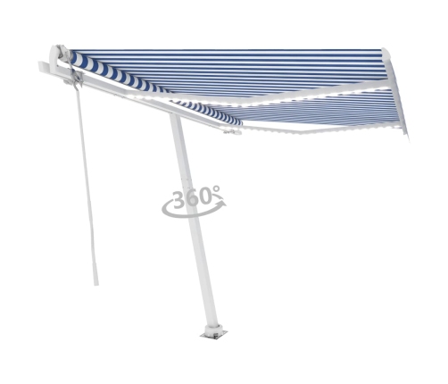 Toldo automático LED sensor de viento azul y blanco 300x250 cm