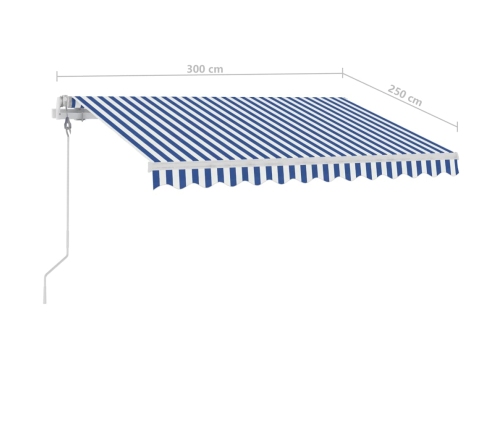 Toldo automático LED sensor de viento azul y blanco 300x250 cm