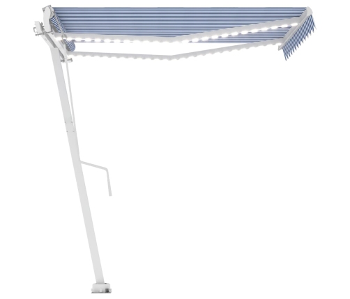 Toldo automático LED sensor de viento azul y blanco 300x250 cm