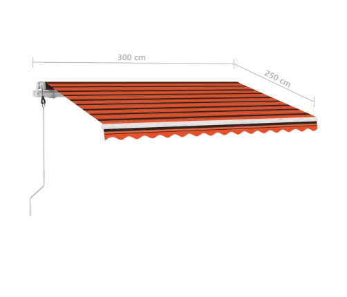 Toldo automático LED sensor de viento naranja marrón 300x250 cm