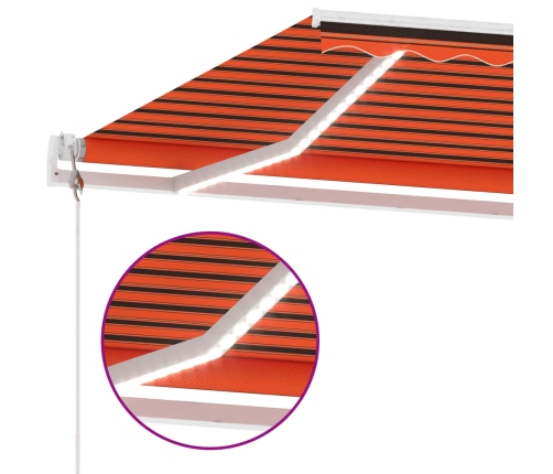 Toldo automático LED sensor de viento naranja marrón 300x250 cm