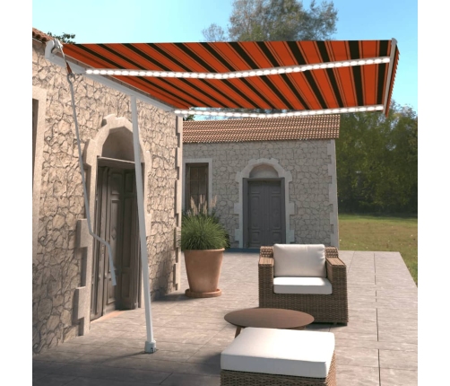 Toldo automático LED sensor de viento naranja marrón 300x250 cm