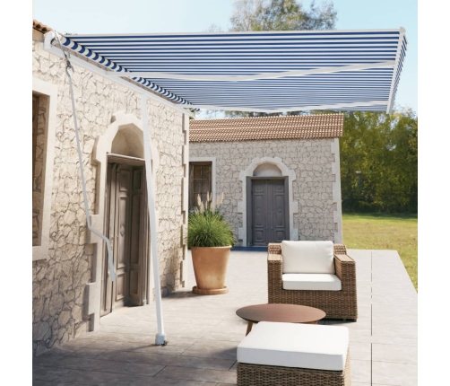 Toldo de pie automático azul y blanco 350x250 cm