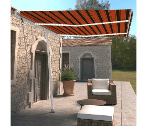 Toldo automático LED sensor de viento naranja marrón 350x250 cm