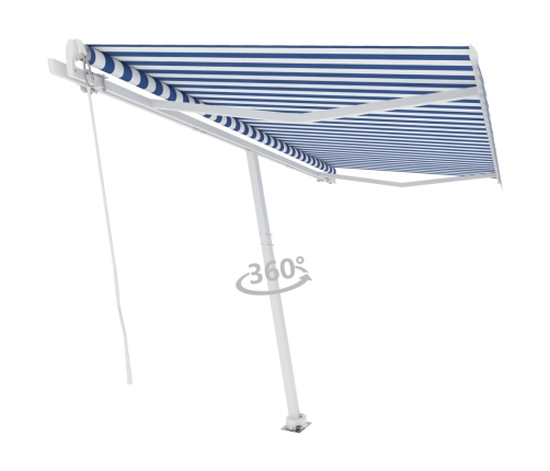 Toldo de pie retráctil manual azul y blanco 400x300 cm
