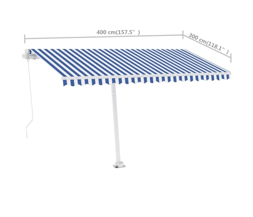 Toldo de pie retráctil manual azul y blanco 400x300 cm