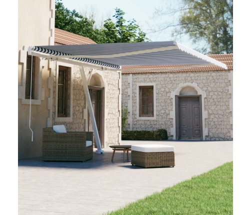 Toldo de pie retráctil manual azul y blanco 400x300 cm