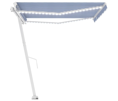 Toldo retráctil manual con LED azul y blanco 400x300 cm