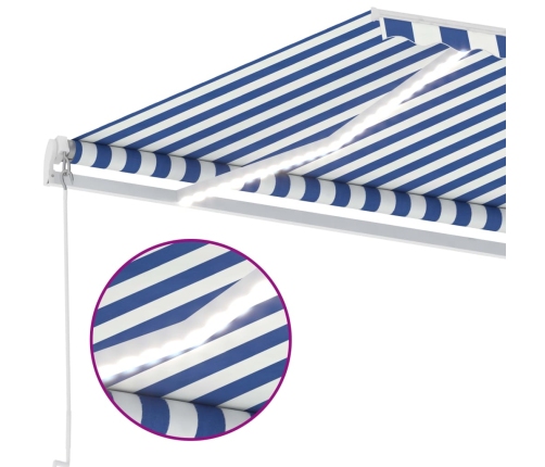 Toldo retráctil manual con LED azul y blanco 400x300 cm