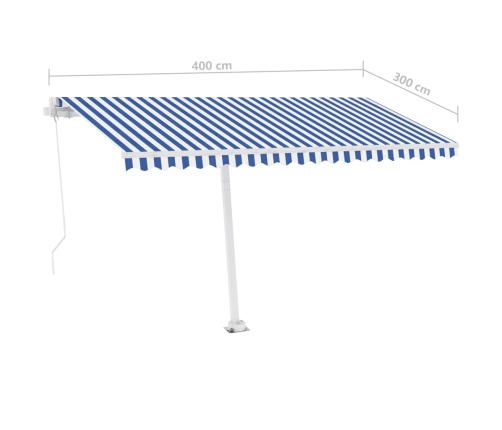 Toldo retráctil manual con LED azul y blanco 400x300 cm