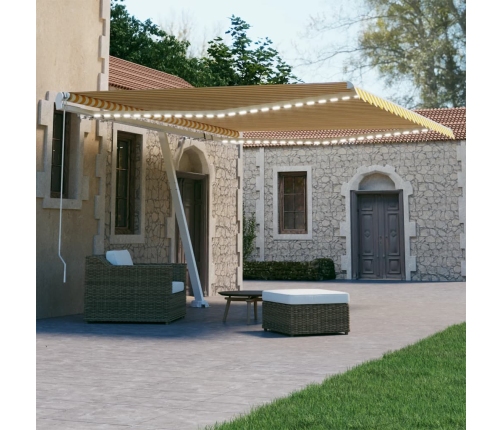 Toldo retráctil manual con LED amarillo y blanco 400x300 cm