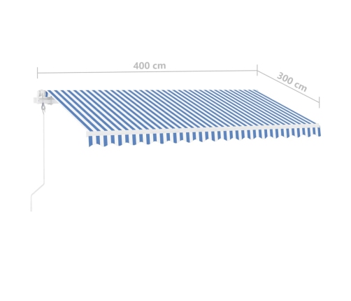 Toldo de pie automático azul y blanco 400x300 cm