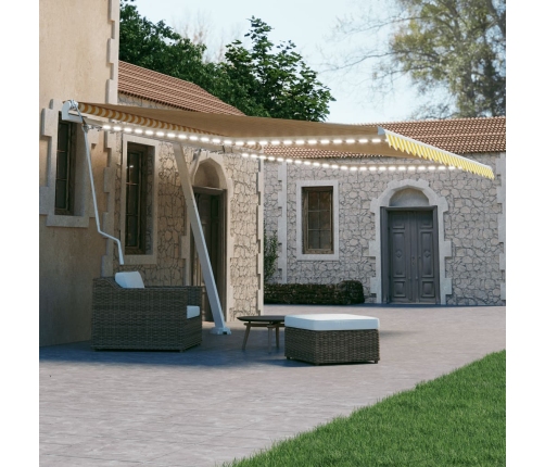 Toldo automático LED sensor de viento amarillo blanco 400x300cm