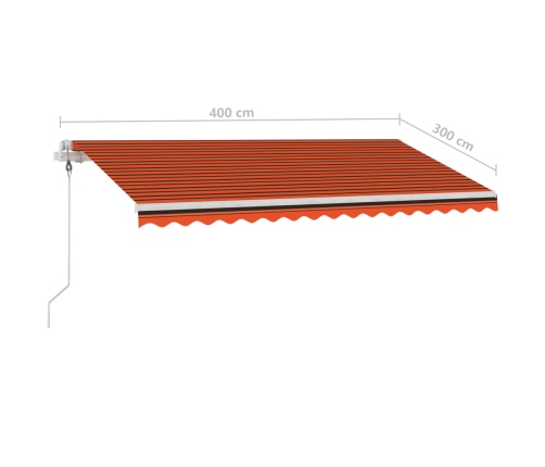 Toldo automático LED sensor de viento naranja/marrón 400x300 cm