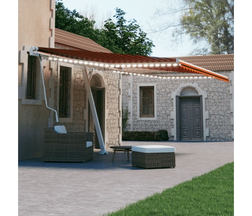 Toldo automático LED sensor de viento naranja/marrón 400x300 cm