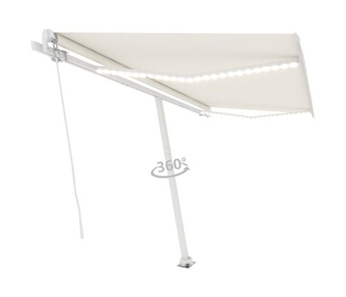 Toldo retráctil manual con LED color crema 450x300 cm