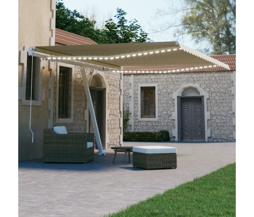 Toldo retráctil manual con LED color crema 450x300 cm