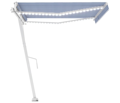 Toldo automático LED sensor de viento azul y blanco 450x300 cm