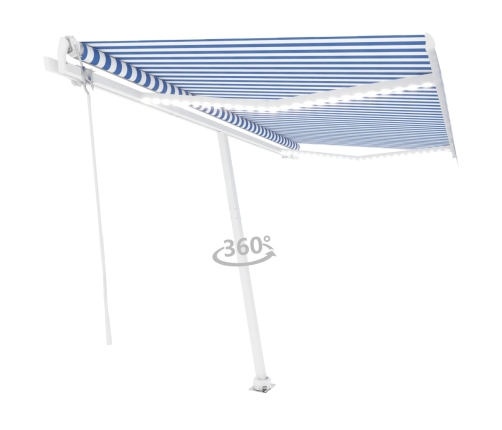 Toldo automático LED sensor de viento azul y blanco 450x300 cm