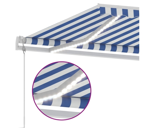 Toldo automático LED sensor de viento azul y blanco 450x300 cm