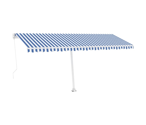 Toldo de pie retráctil manual azul y blanco 500x300 cm