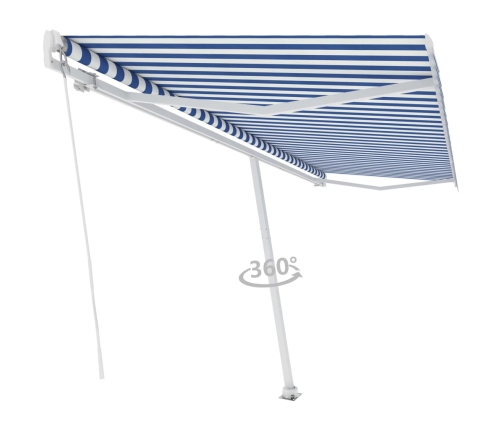 Toldo de pie retráctil manual azul y blanco 500x300 cm