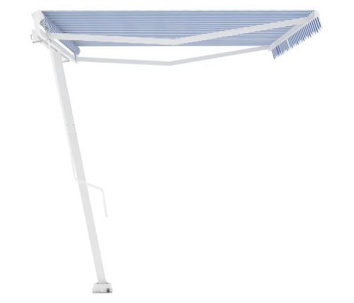 Toldo de pie retráctil manual azul y blanco 500x300 cm