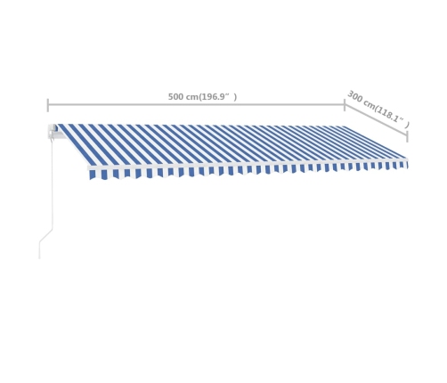 Toldo de pie retráctil manual azul y blanco 500x300 cm