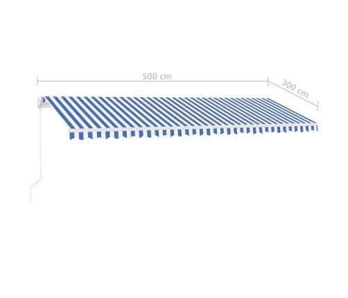 Toldo retráctil manual con LED azul y blanco 500x300 cm