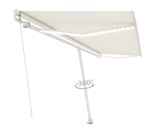 Toldo retráctil manual con luz LED crema 500x300 cm