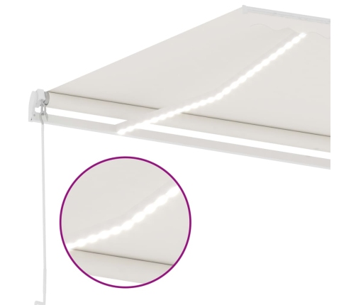 Toldo retráctil manual con luz LED crema 500x300 cm