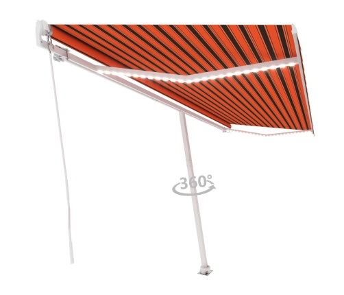 Toldo retráctil manual con luz LED naranja y marrón 500x300 cm