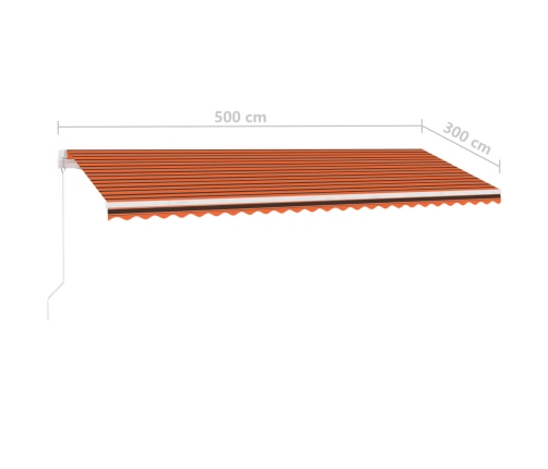 Toldo retráctil manual con luz LED naranja y marrón 500x300 cm