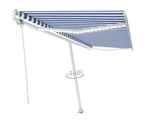 Toldo automático LED sensor de viento azul y blanco 500x300 cm