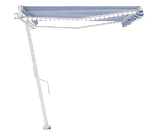 Toldo automático LED sensor de viento azul y blanco 500x300 cm