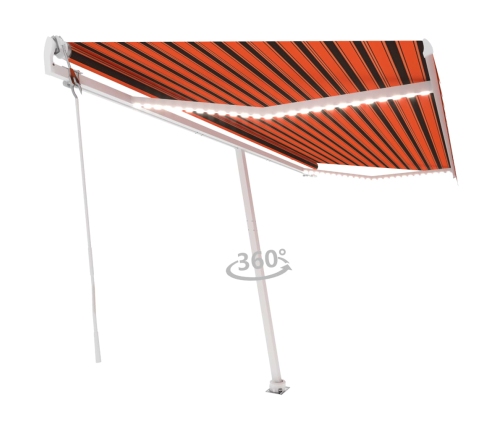 Toldo automático LED sensor de viento naranja marrón 500x300 cm