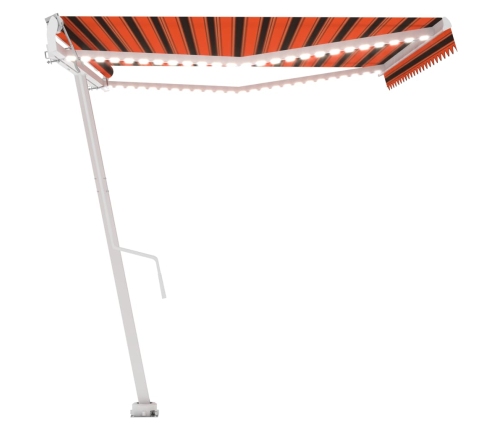 Toldo automático LED sensor de viento naranja marrón 500x300 cm