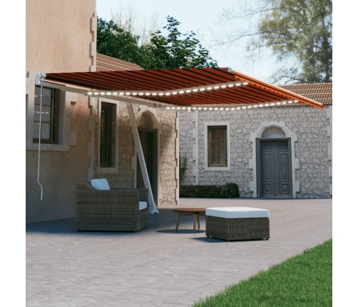 Toldo automático LED sensor de viento naranja marrón 500x300 cm