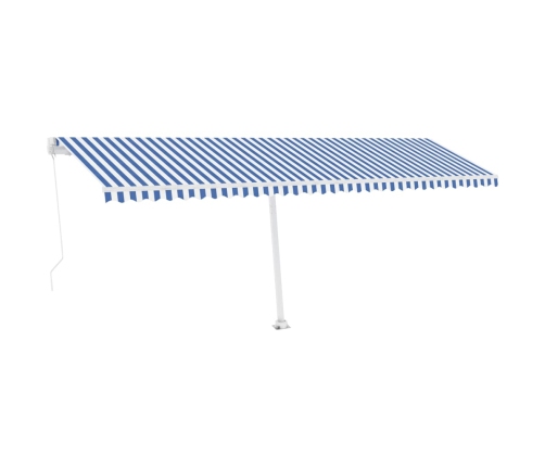 Toldo de pie retráctil manual azul y blanco 600x300 cm